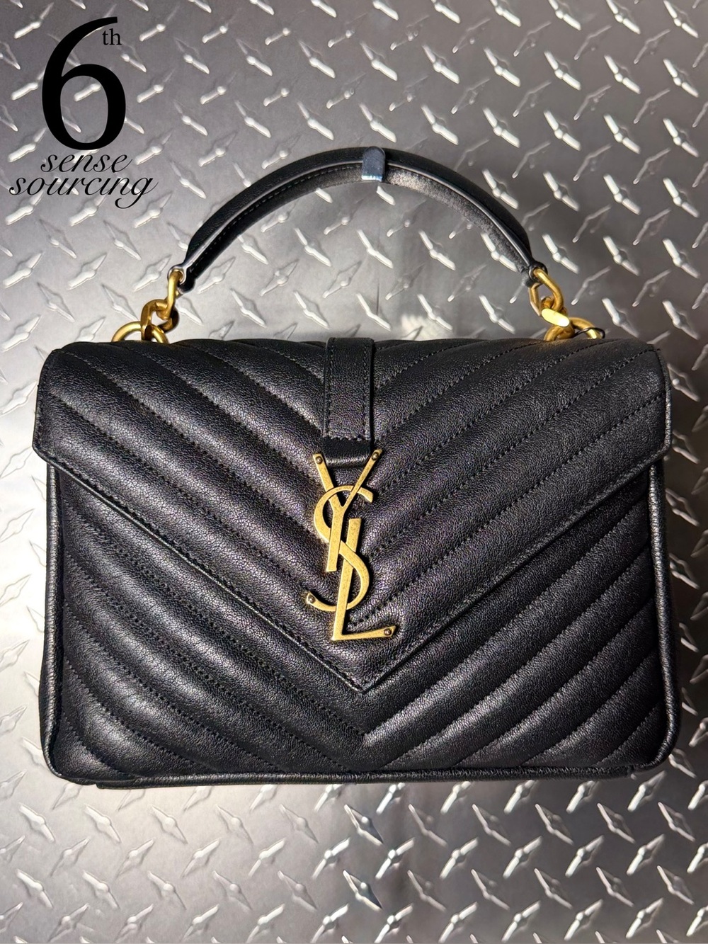 Saint Laurent YSL Chevron Quilted College Medium Flap in Black